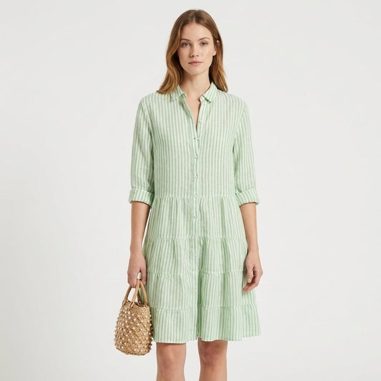 Vestido Camisero Mujer de Algodón con Diseño Escalonado - Mavetta
