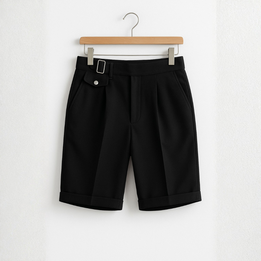 Pantalón Corto Hombre de Pinzas con Dobladillo y Hebilla - Mavetta