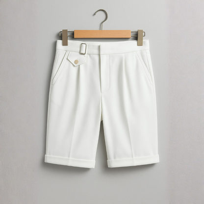 Pantalón Corto Hombre de Pinzas con Dobladillo y Hebilla