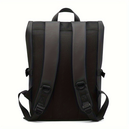 Mochila de viaje unisex con solapa correa central y bolsillo frontal