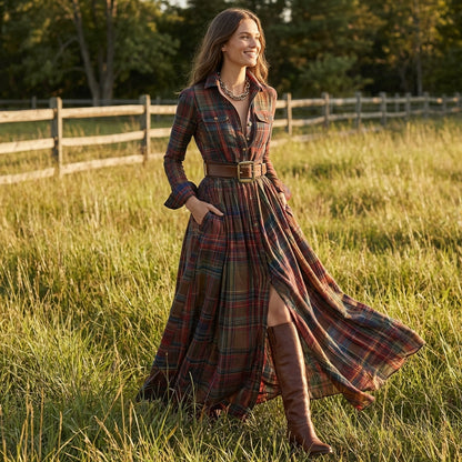 Vestido Camisero Mujer de Cuadros Largo
