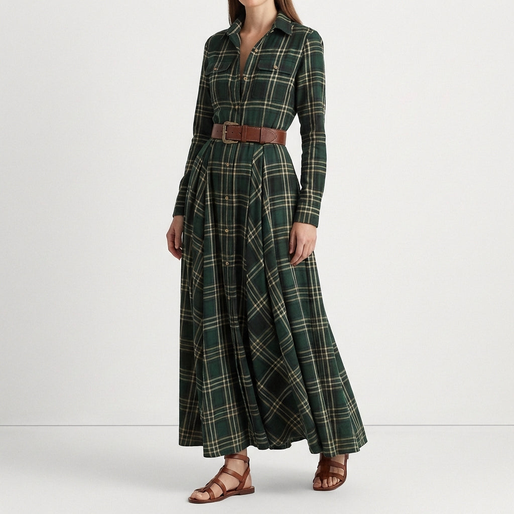 Vestido Camisero Mujer de Cuadros Largo