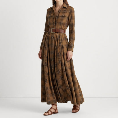 Vestido Camisero Mujer de Cuadros Largo