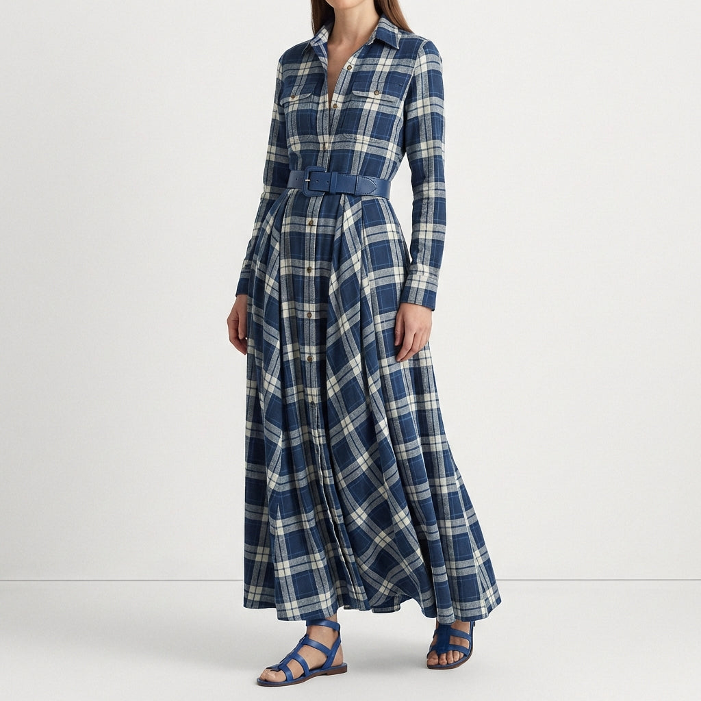 Vestido Camisero Mujer de Cuadros Largo