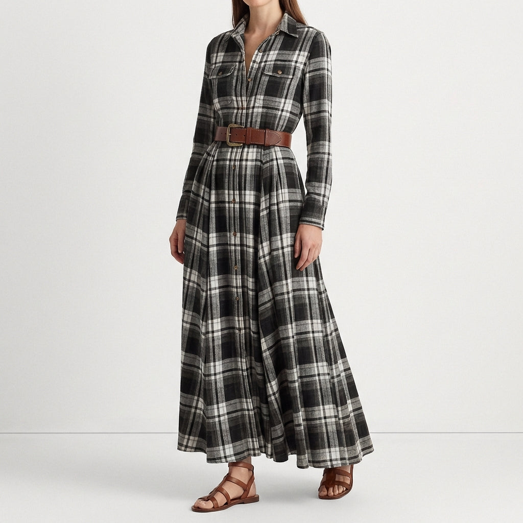 Vestido Camisero Mujer de Cuadros Largo