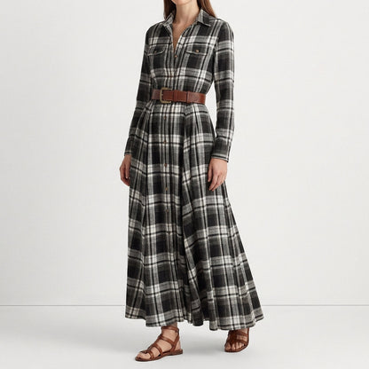 Vestido Camisero Mujer de Cuadros Largo