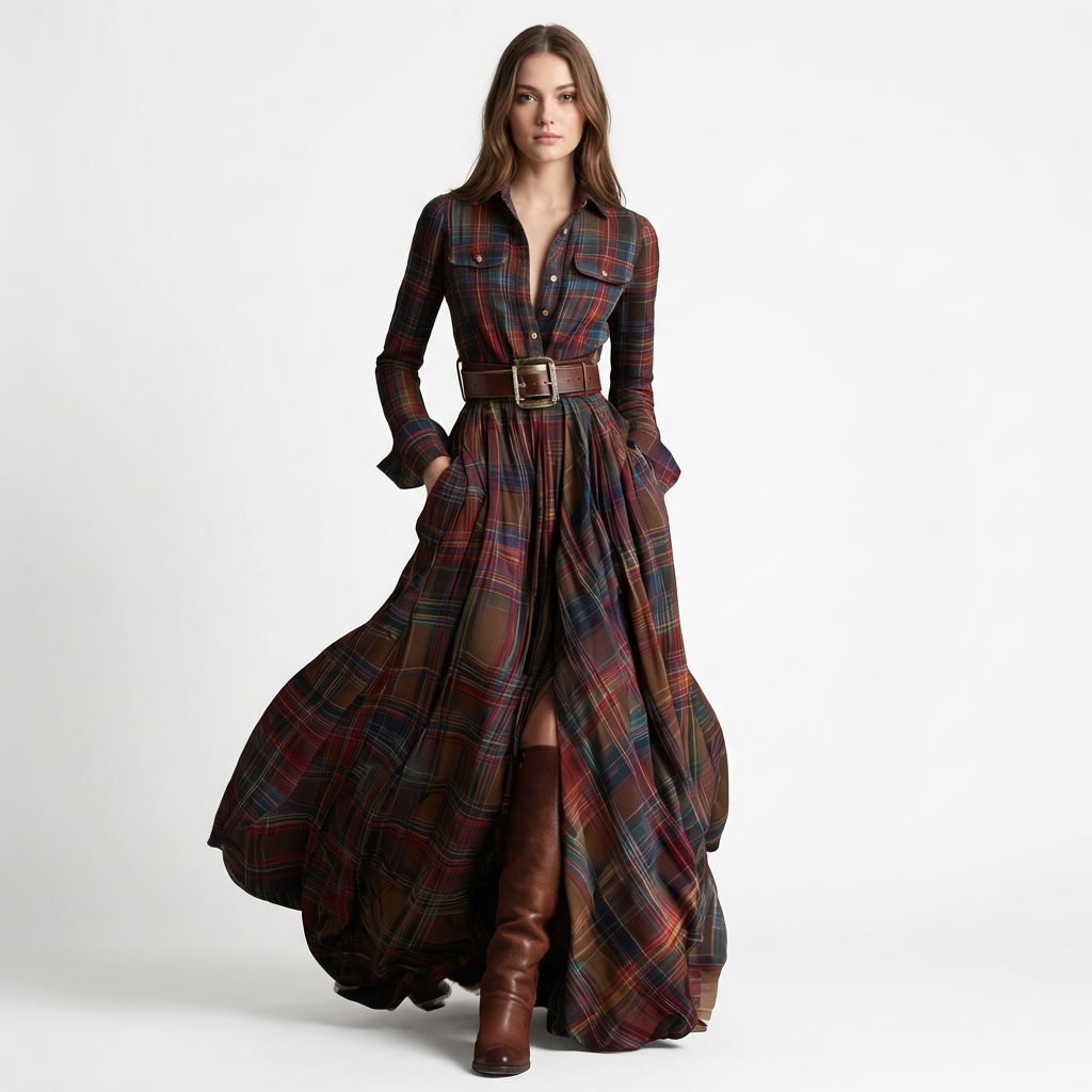 Vestido Camisero Mujer de Cuadros Largo - Mavetta