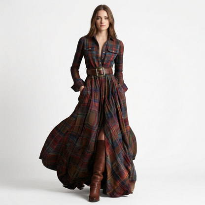 Vestido Camisero Mujer de Cuadros Largo - Mavetta