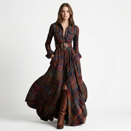 Vestido Camisero Mujer de Cuadros Largo - Mavetta