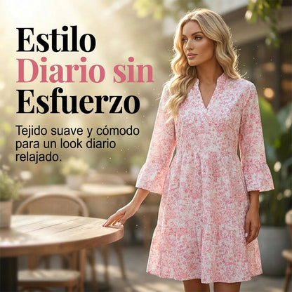 Vestido Mujer con Escote en V y Estampado