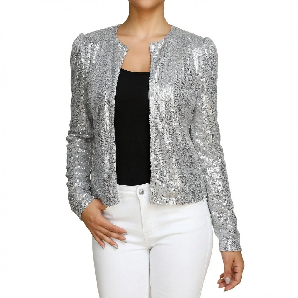 Chaqueta Mujer de Lentejuelas Abierta Ajuste Casual
