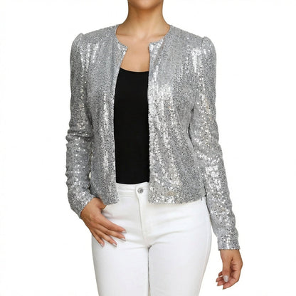 Chaqueta Mujer de Lentejuelas Abierta Ajuste Casual