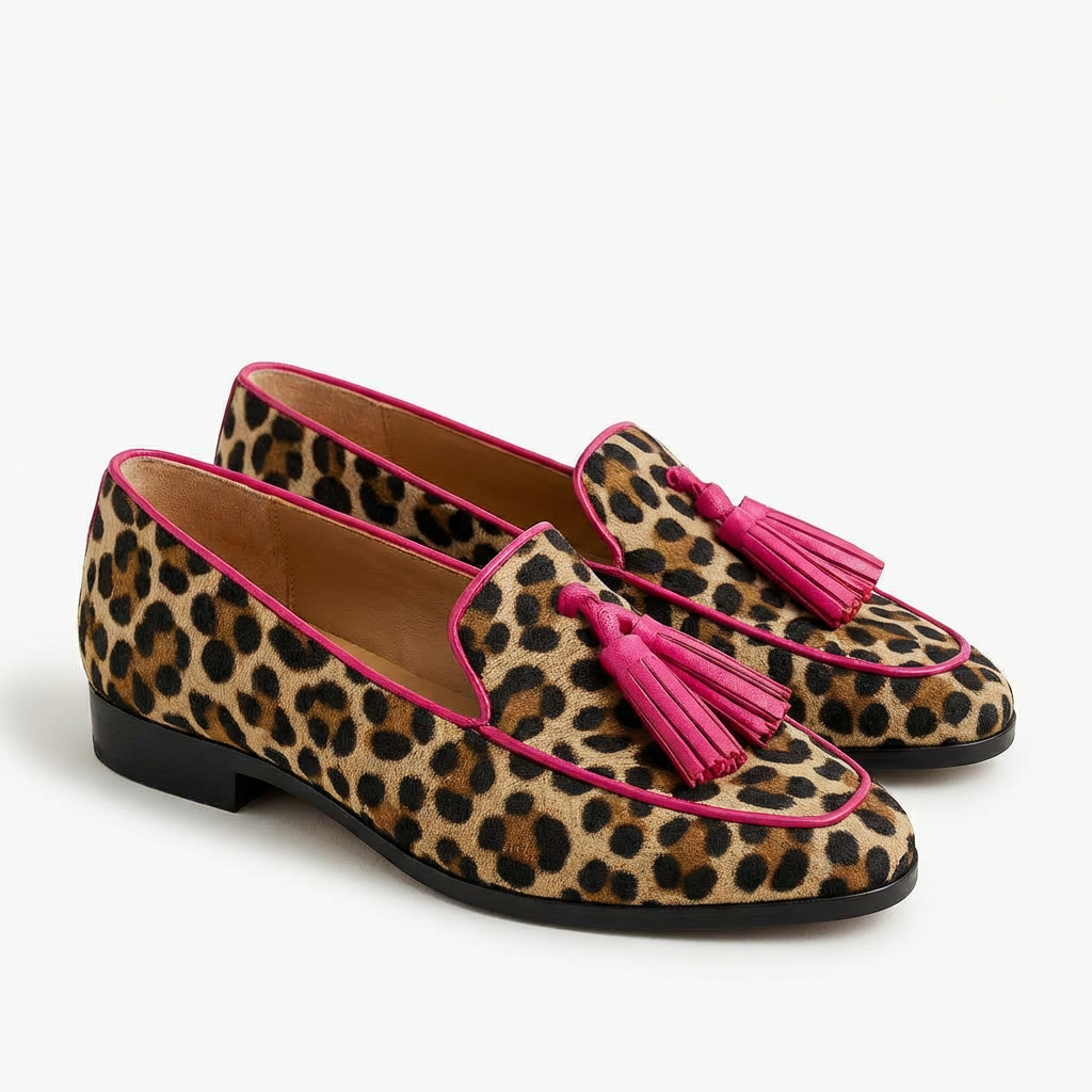 Mocasines Mujer de Piel con Borlas y Estampado Animal - Mavetta