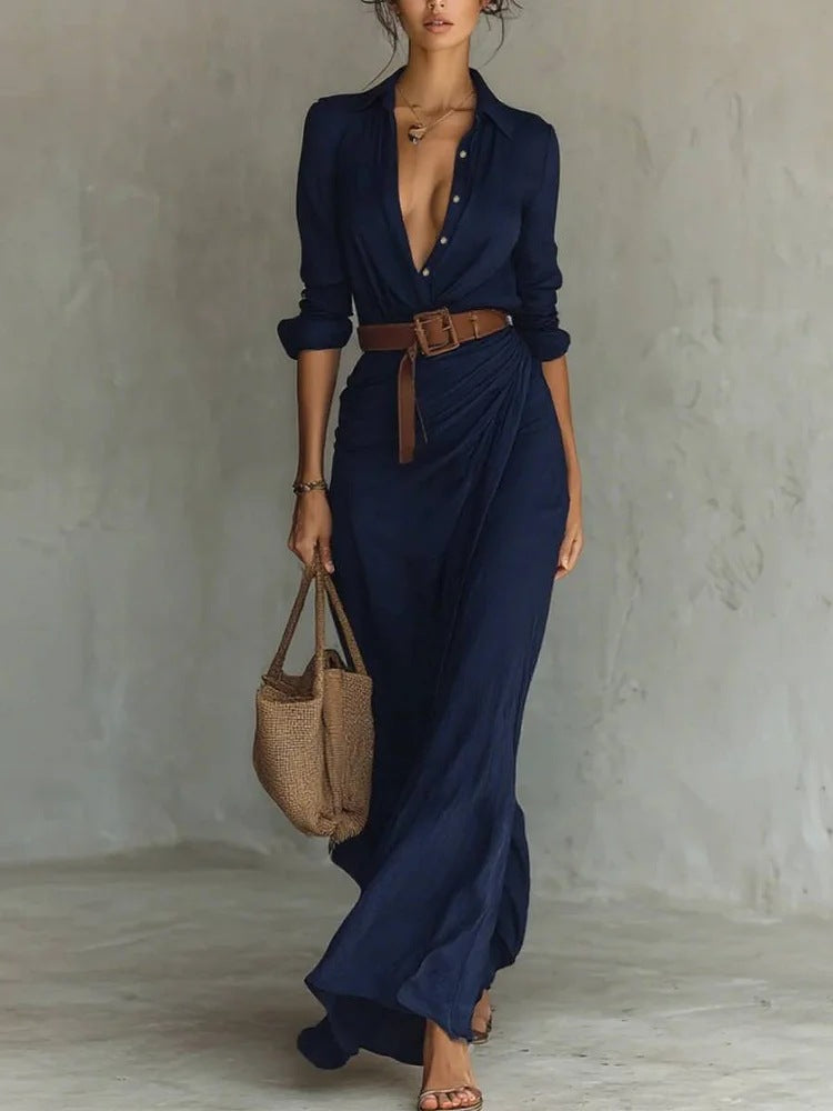 Vestido Largo Mujer Escote en V Diseño Cruzado