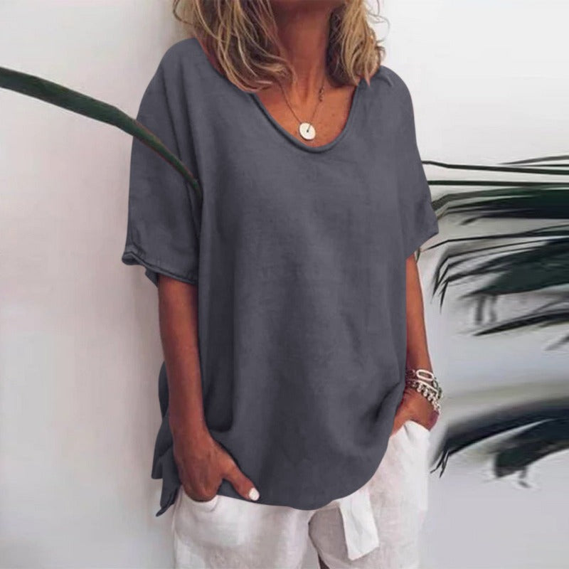 Camiseta Mujer Algodón Corte Holgado Cuello Redondo