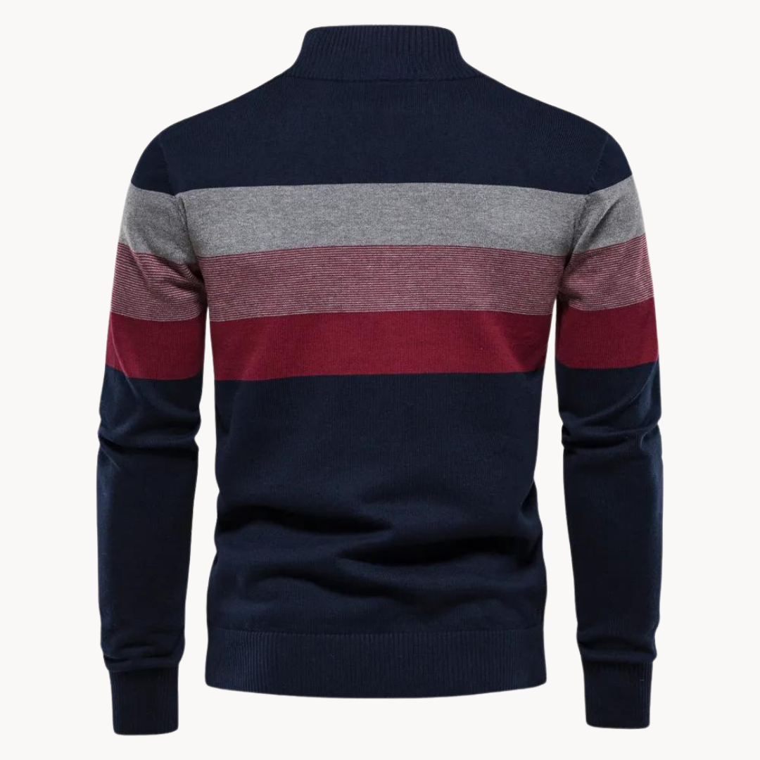 Jersey Hombre Algodón Cremallera Corta Diseño Rayas