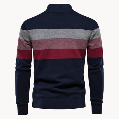 Jersey Hombre Algodón Cremallera Corta Diseño Rayas