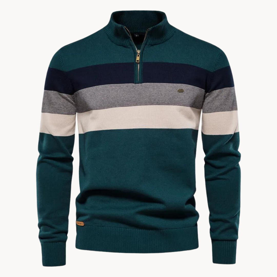 Jersey Hombre Algodón Cremallera Corta Diseño Rayas