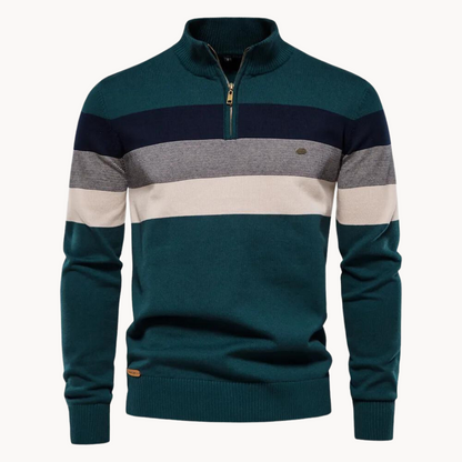 Jersey Hombre Algodón Cremallera Corta Diseño Rayas
