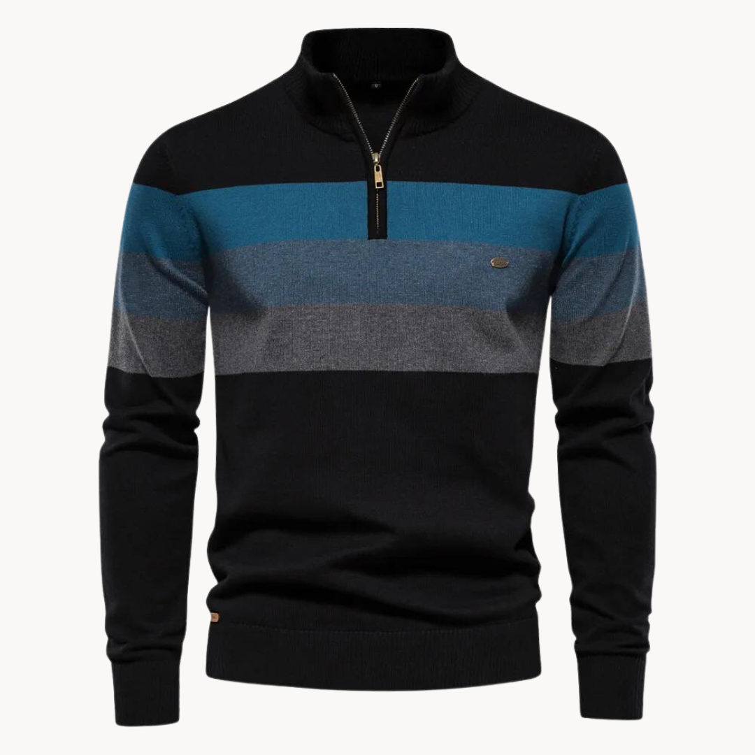 Jersey Hombre Algodón Cremallera Corta Diseño Rayas