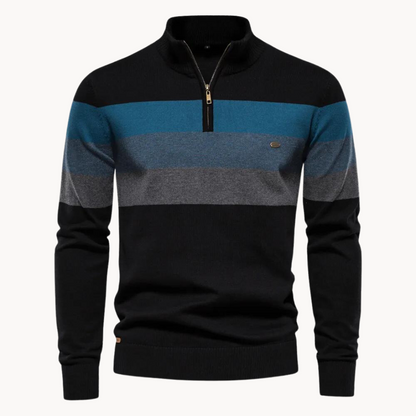 Jersey Hombre Algodón Cremallera Corta Diseño Rayas