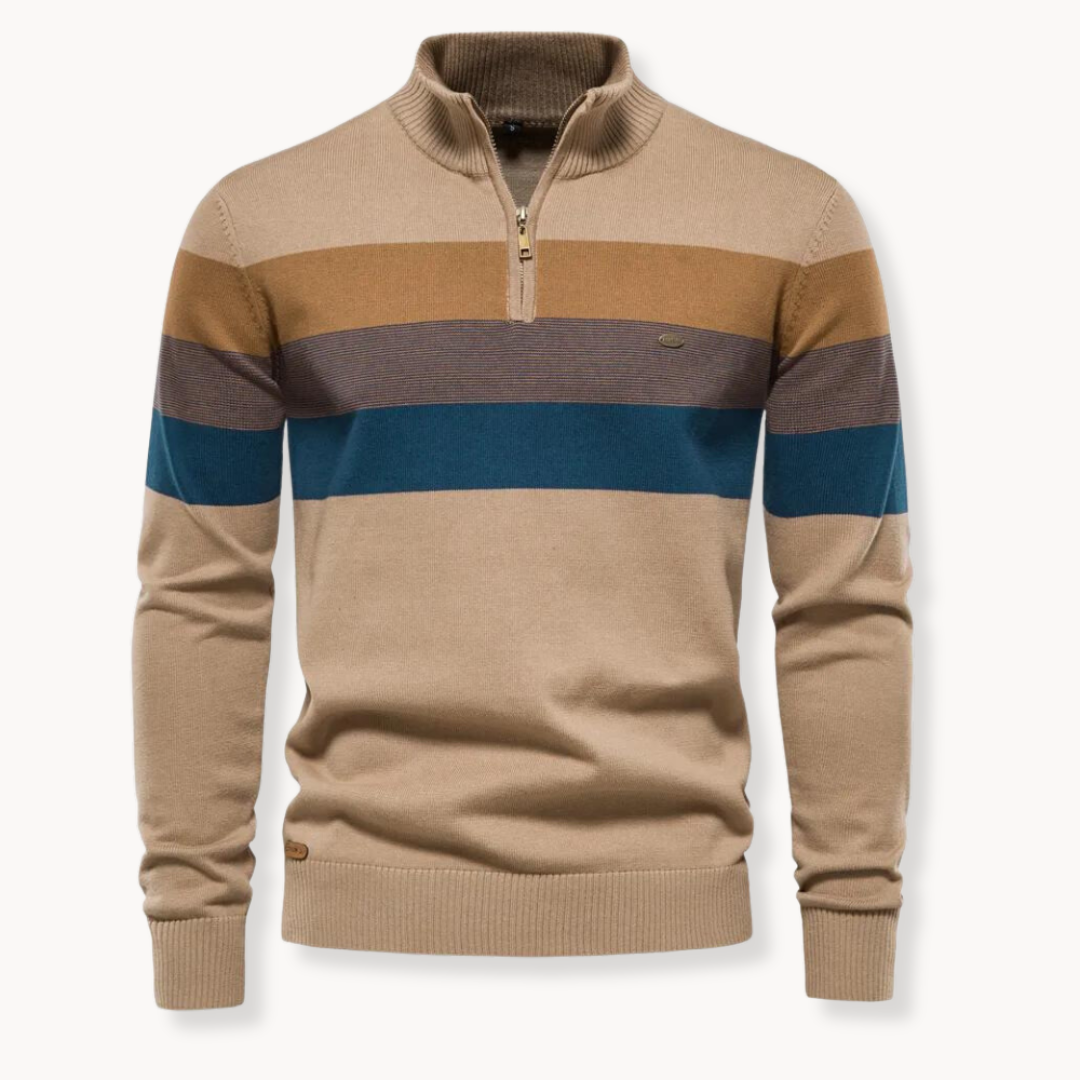 Jersey Hombre Algodón Cremallera Corta Diseño Rayas