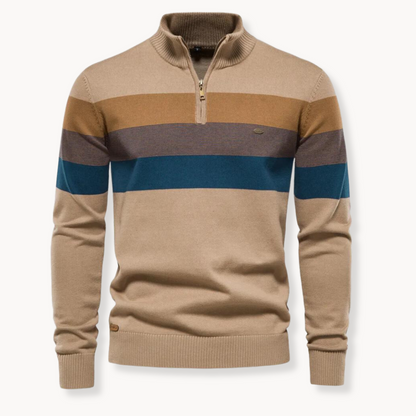 Jersey Hombre Algodón Cremallera Corta Diseño Rayas