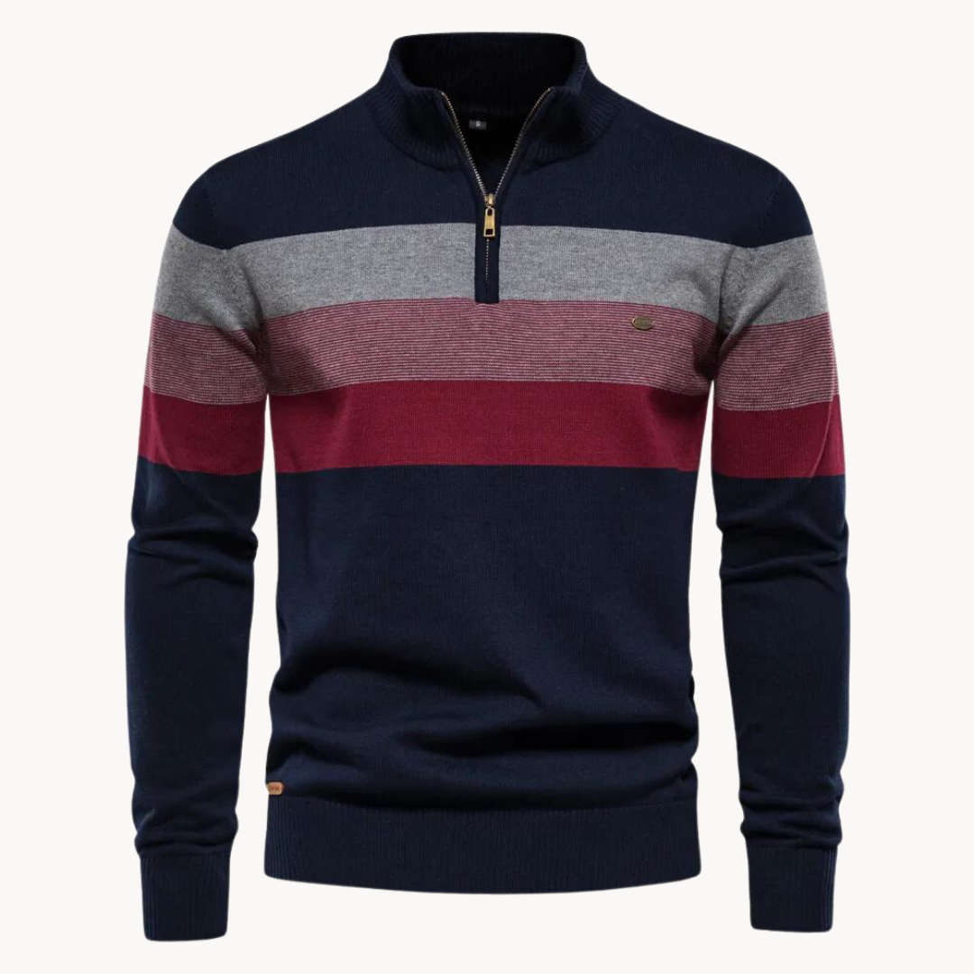 Jersey Hombre Algodón Cremallera Corta Diseño Rayas - Mavetta