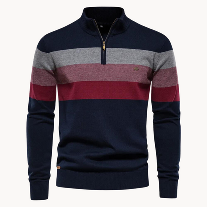 Jersey Hombre Algodón Cremallera Corta Diseño Rayas - Mavetta