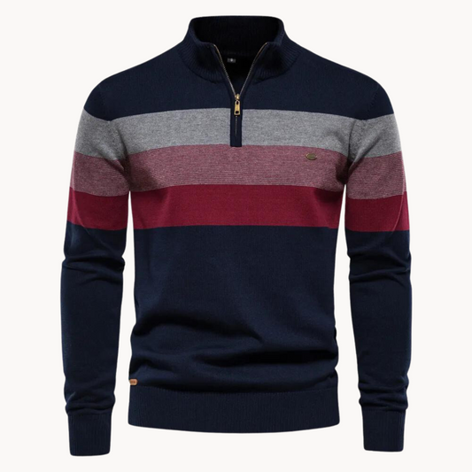 Jersey Hombre Algodón Cremallera Corta Diseño Rayas - Mavetta