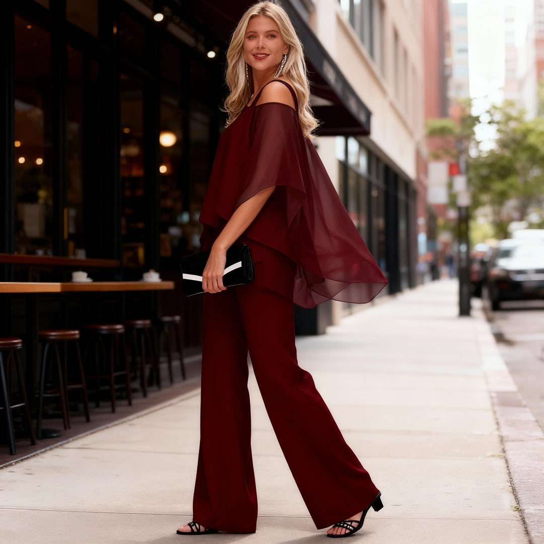 Conjunto Mujer de Casimira en Capas y Pantalones Anchos