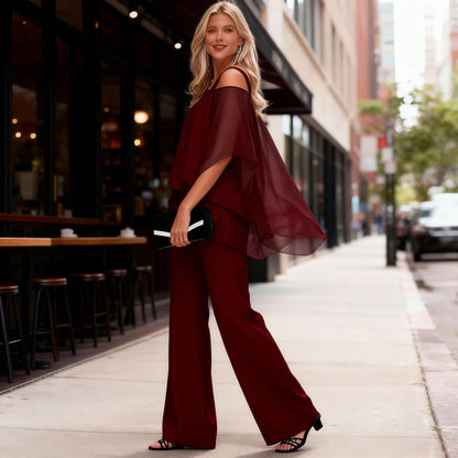 Conjunto Mujer de Casimira en Capas y Pantalones Anchos