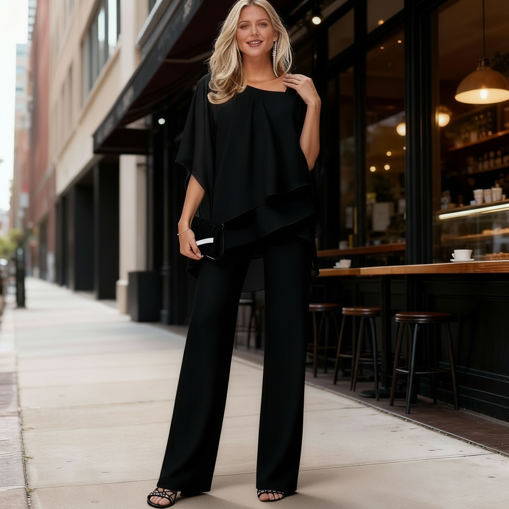 Conjunto Mujer de Casimira en Capas y Pantalones Anchos