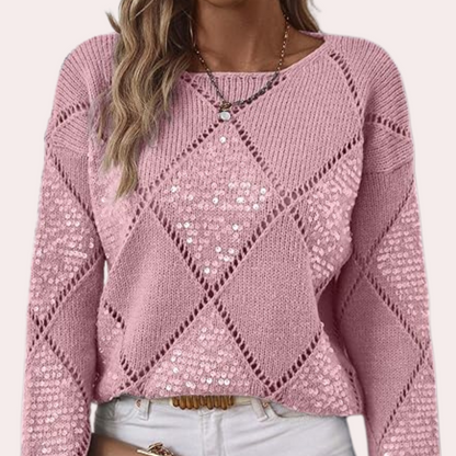 Jersey Mujer de Punto con Detalles de Lentejuelas Ajuste Regular