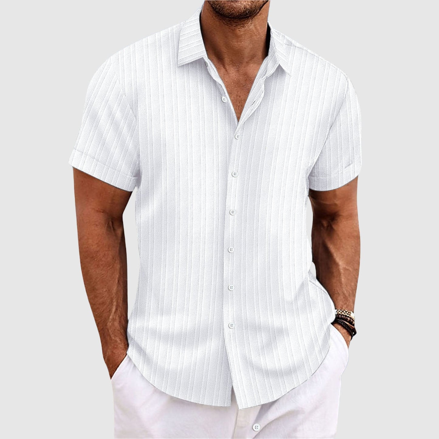 Camisa Hombre Algodón Manga Corta Cuello Clásico Botones