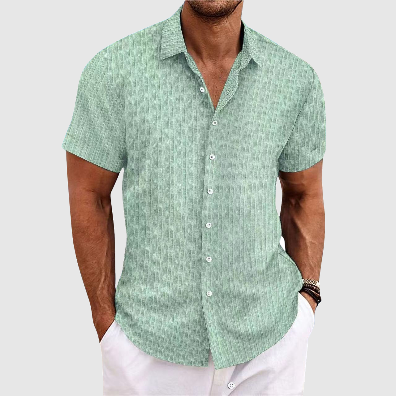 Camisa Hombre Algodón Manga Corta Cuello Clásico Botones
