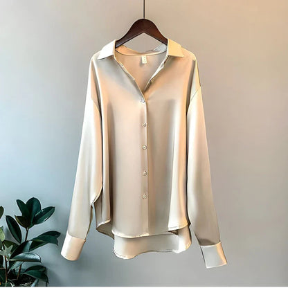 Blusa Mujer de Satén Manga Larga Cuello Solapa Botones Frontales - Mavetta