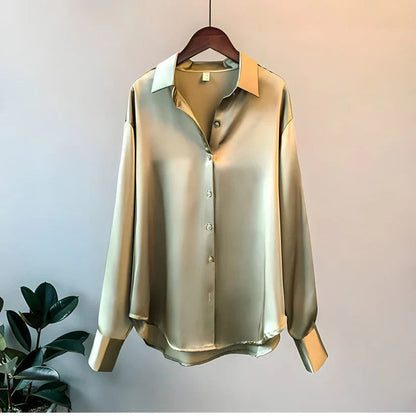 Blusa Mujer de Seda Manga Larga Acabado Elegante