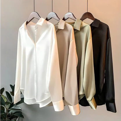 Blusa Mujer de Seda Manga Larga Acabado Elegante