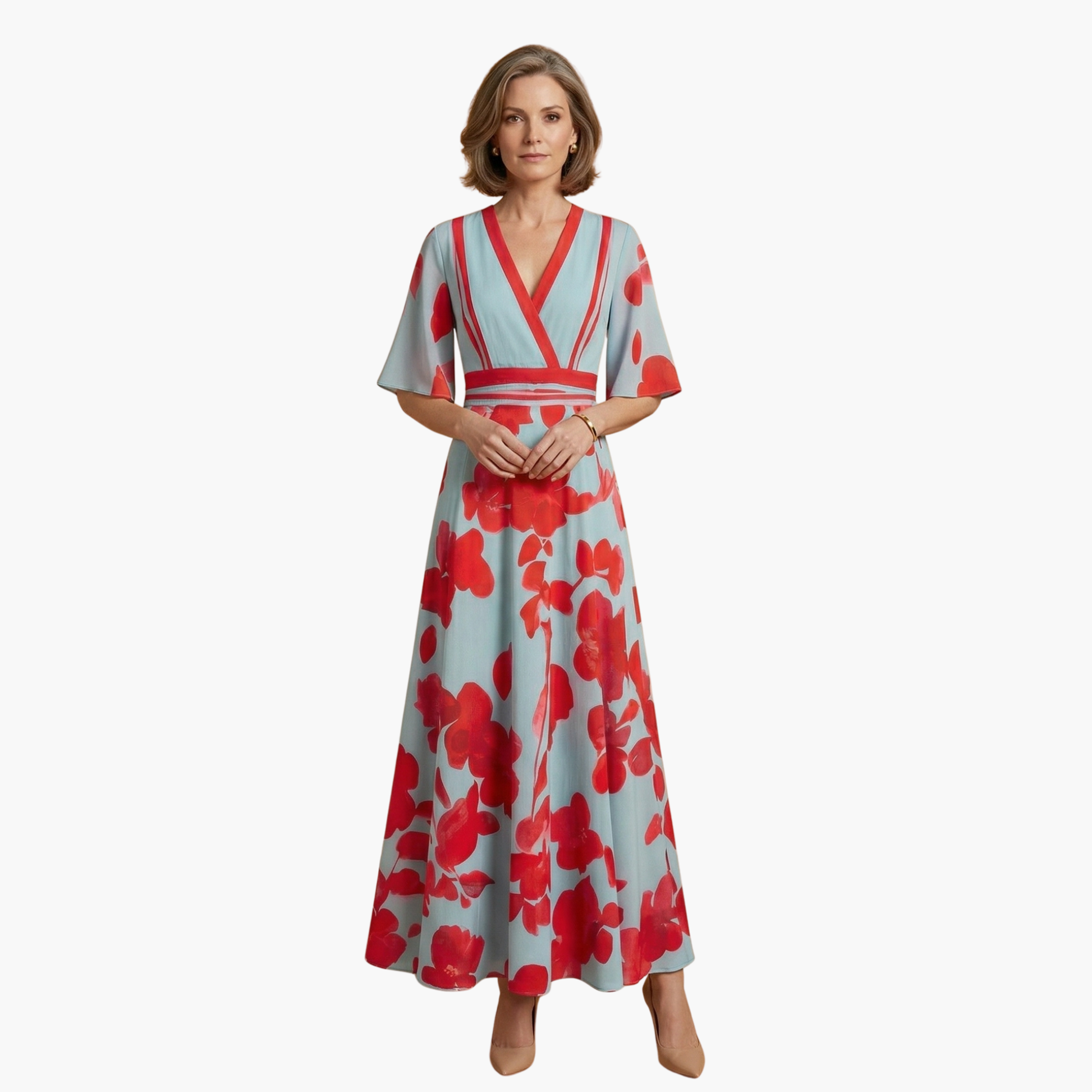 Vestido Mujer Floral con Cuello en V Elegante - Mavetta