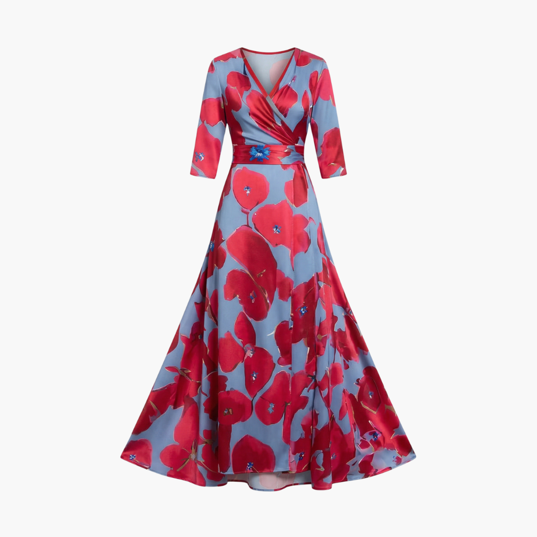 Vestido Mujer Floral con Cuello en V Elegante