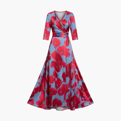 Vestido Mujer Floral con Cuello en V Elegante