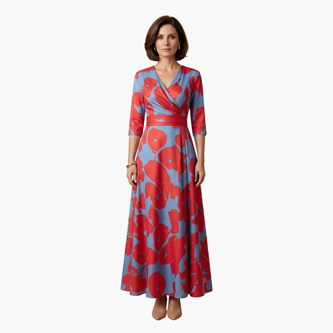 Vestido Mujer Floral con Cuello en V Elegante