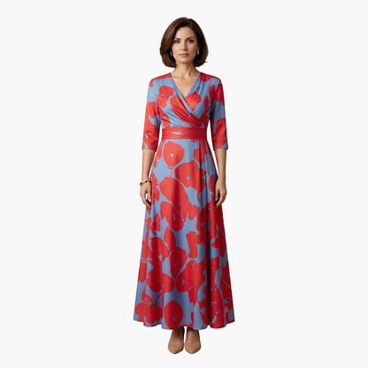 Vestido Mujer Floral con Cuello en V Elegante