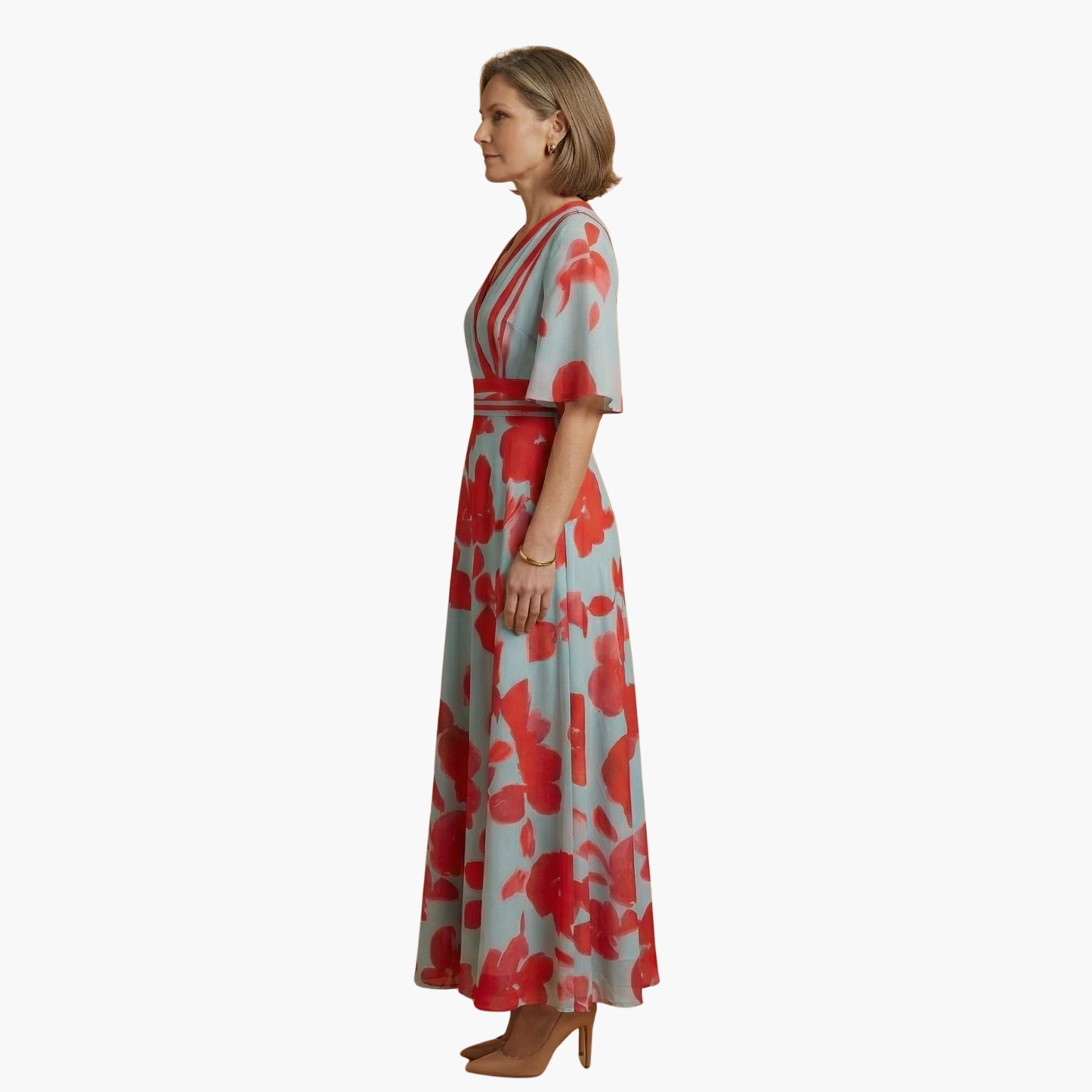Vestido Mujer Floral con Cuello en V Elegante