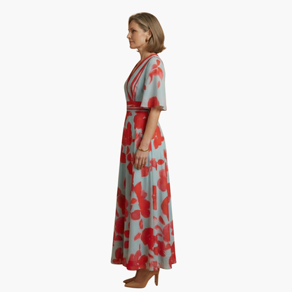 Vestido Mujer Floral con Cuello en V Elegante