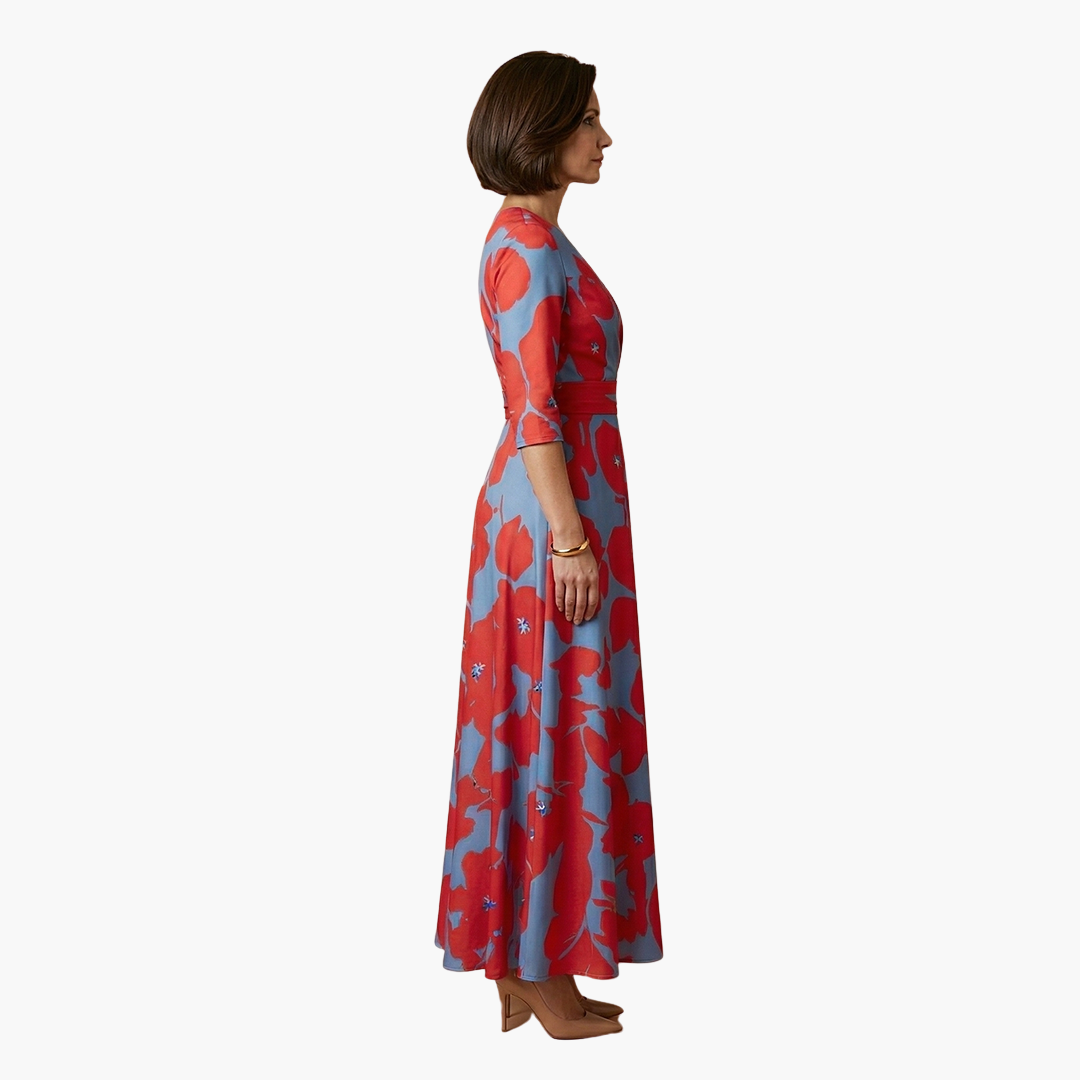 Vestido Mujer Floral con Cuello en V Elegante