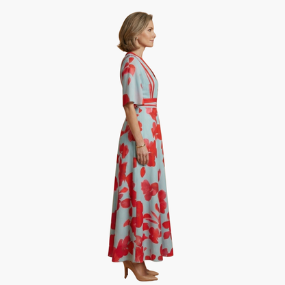 Vestido Mujer Floral con Cuello en V Elegante