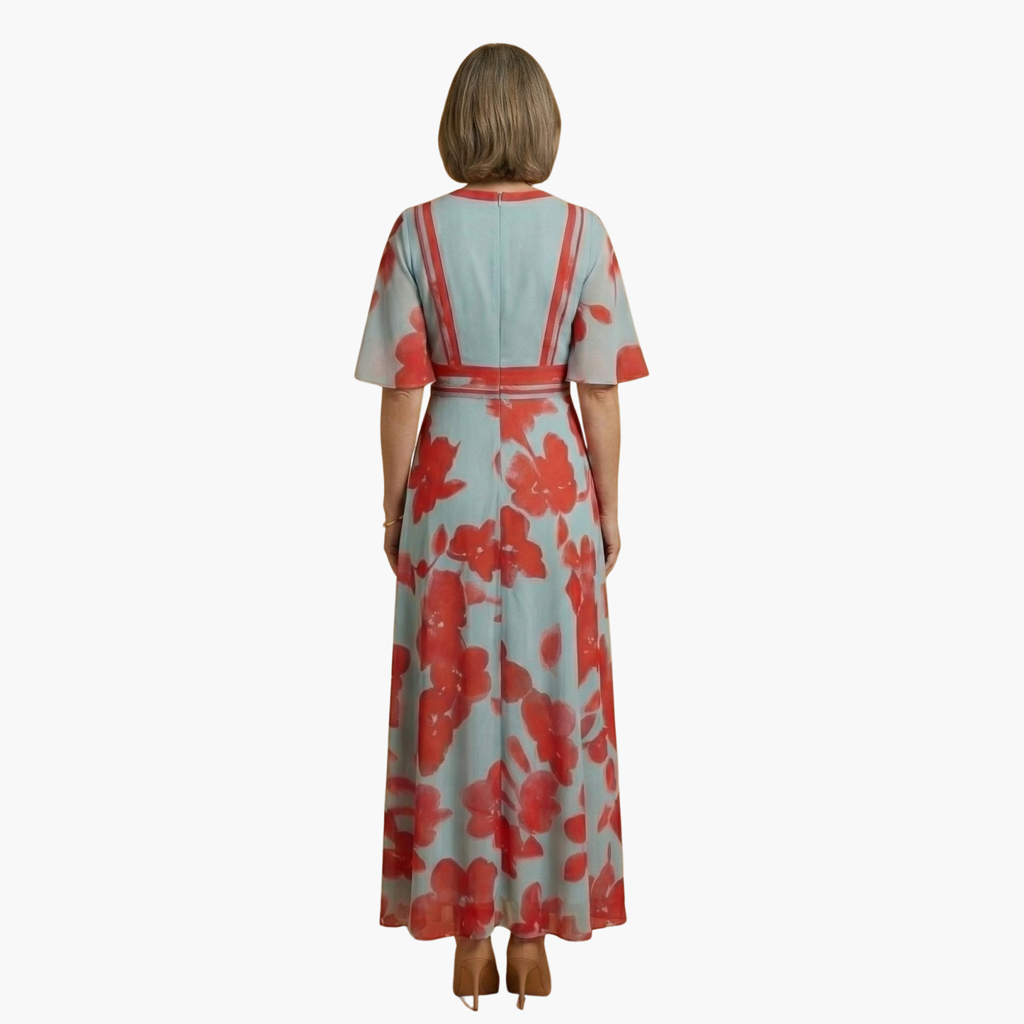 Vestido Mujer Floral con Cuello en V Elegante