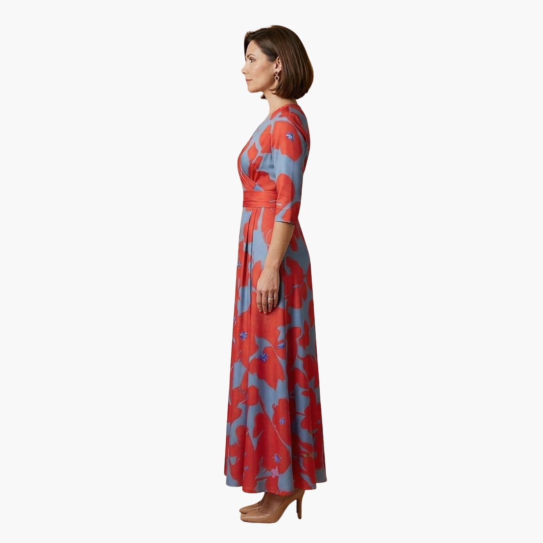 Vestido Mujer Floral con Cuello en V Elegante